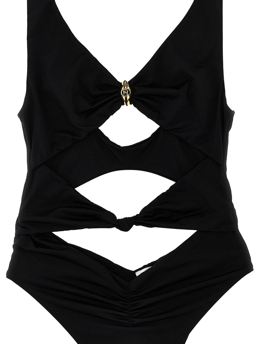 Elisabetta Franchi Knot One Piece Swimsuit With Waist Knot And Metal Details For Women