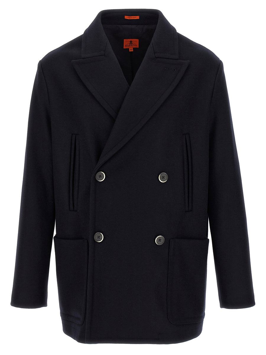 Barena Dosio Blue Wool Blend Double Breasted Coat For Men