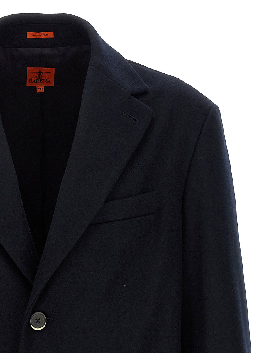 Barena Baron Blue Wool Coat For Men Premium Warm Wool Blend With Peak Lapels Timeless Silhouette Luxury Outerwear