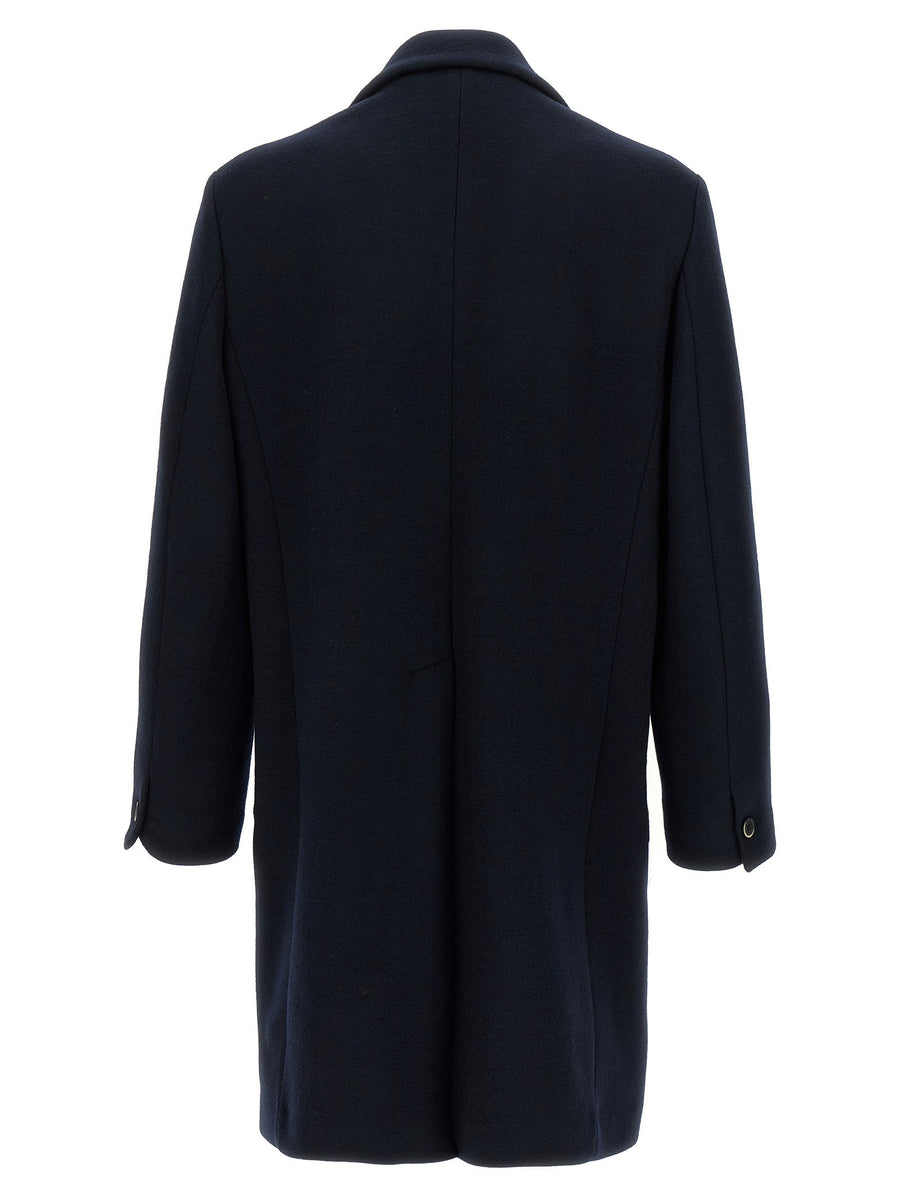 Barena Baron Wool Coat For Men Black Wool Jersey Knit With Peak Lapels And Versatile Office Style