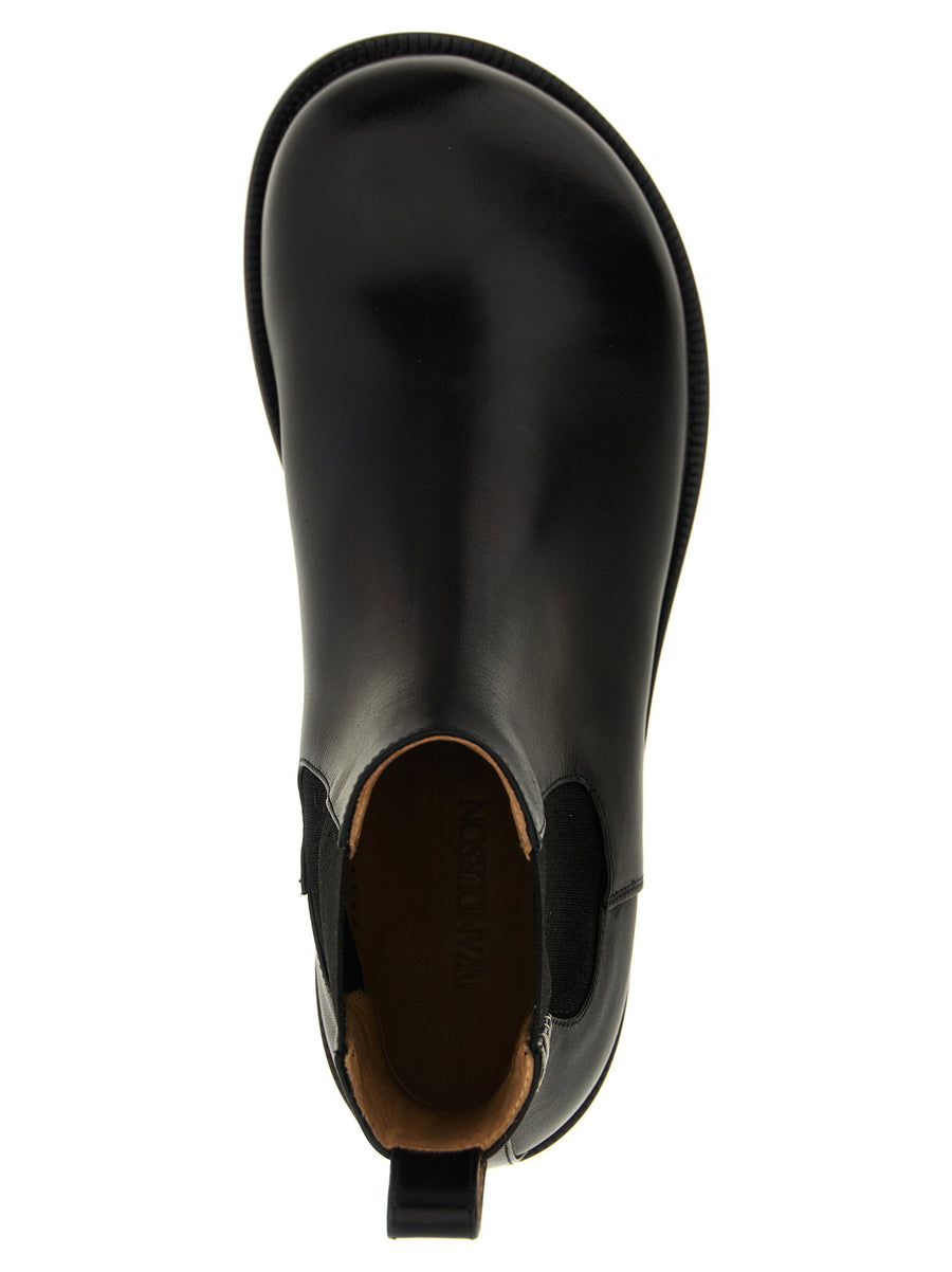 J W Anderson Black Calfskin Chelsea Ankle Boots With Elastic Sides And Stitching