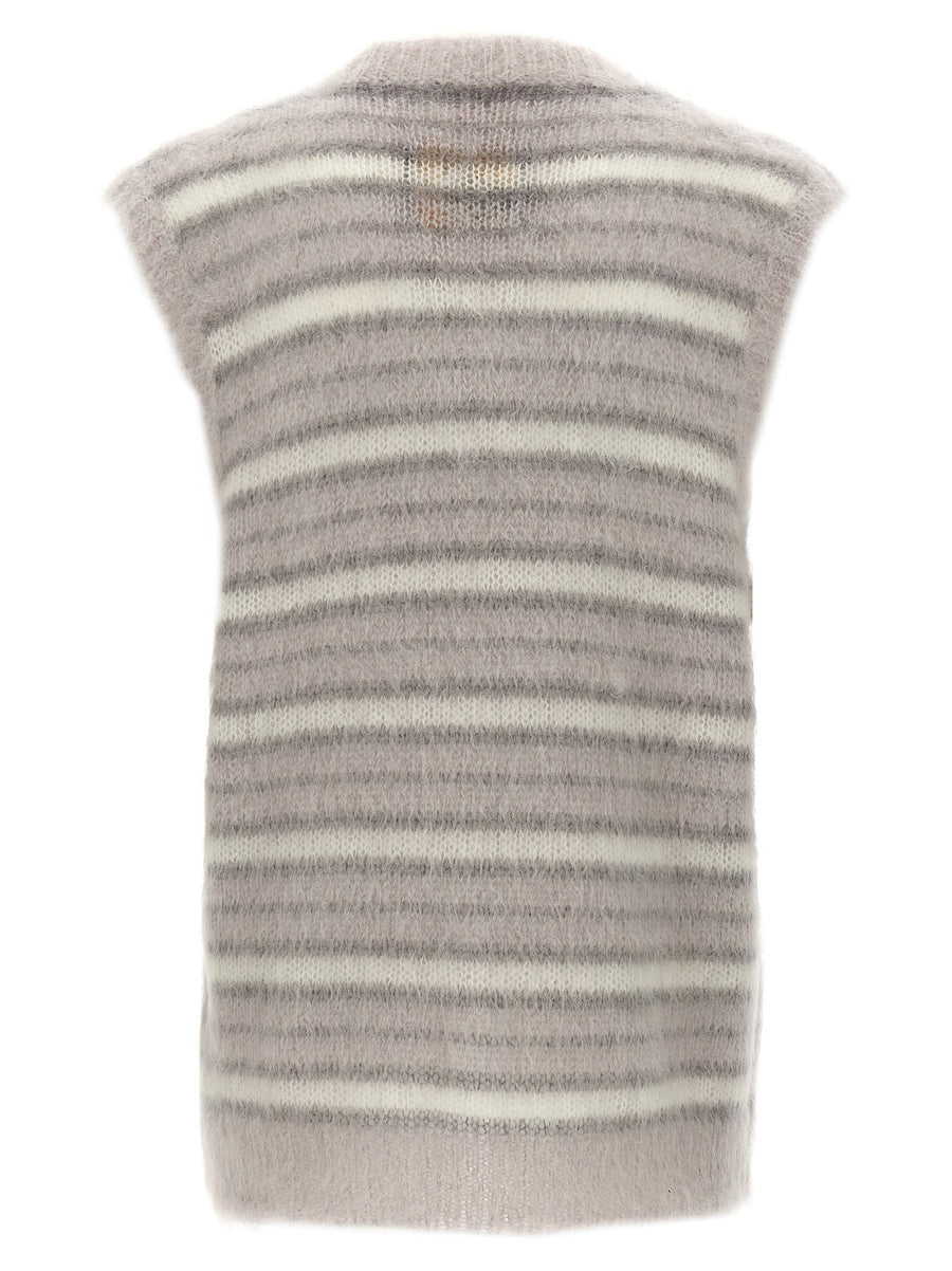 Marni Fuzzy Wuzzy Mohair Blend Vest For Men Luxurious Warmth With Gray Striped Mohair Knit V Neck