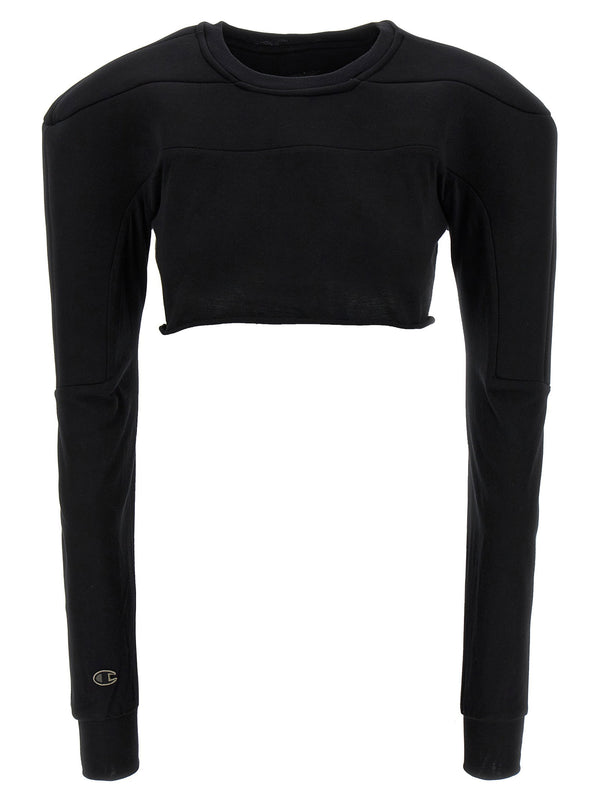 Champion X Rick Owens Cropped Cotton Sweater With Scuba Inserts For Women, Architectural Streetwear