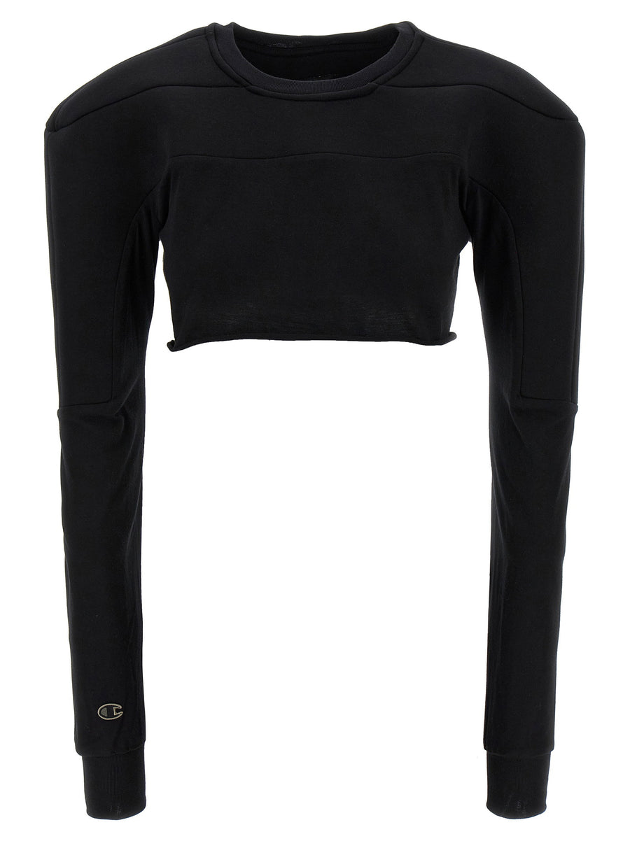 Champion X Rick Owens Cropped Cotton Sweater With Scuba Inserts For Women, Architectural Streetwear