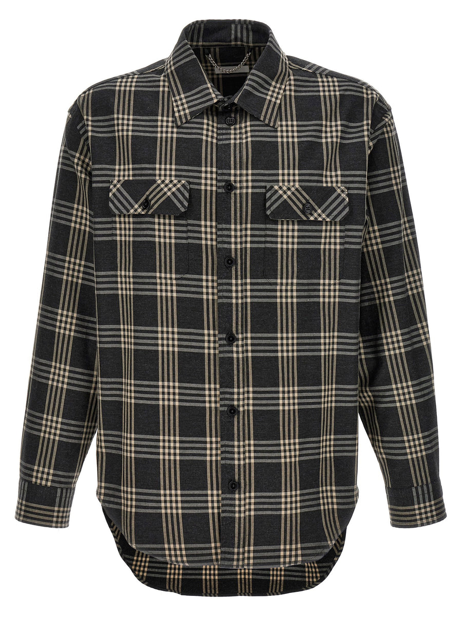 1989 Studio Men's Gray Check Cotton Flannel Logo Shirt With Front Pockets Back Logo True To Size