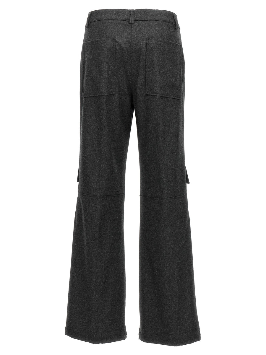P.A.R.O.S.H Gray Wool Cachemire Stretch Cargo Trousers With Ruffled Knee Pockets