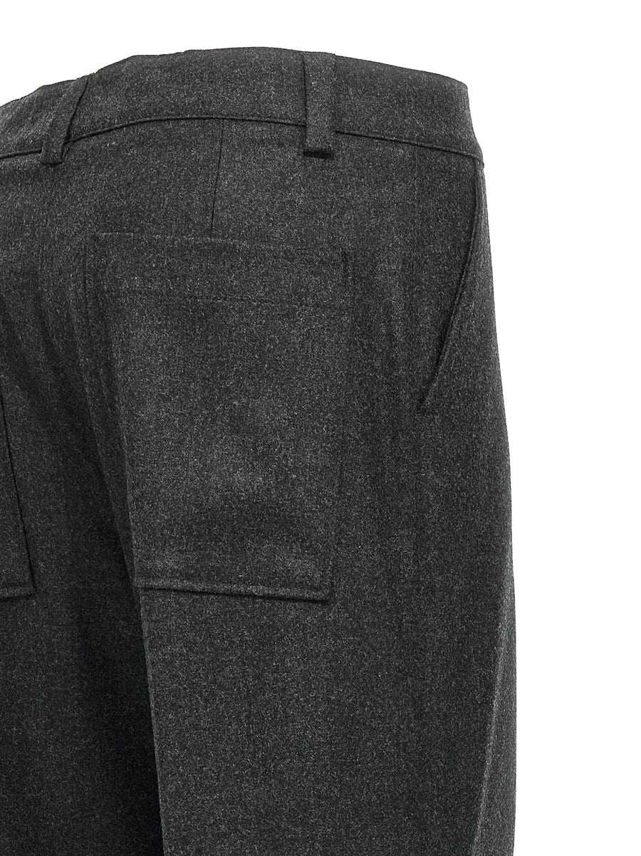 P.A.R.O.S.H Gray Wool Cachemire Stretch Cargo Trousers With Ruffled Knee Pockets