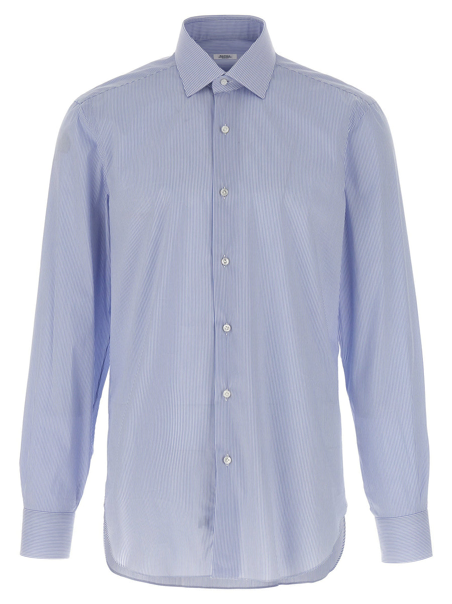 Barba Men Striped Shirt Breathable 100% Cotton Poplin Light Blue With Front Button Closure Versatile Office Wear