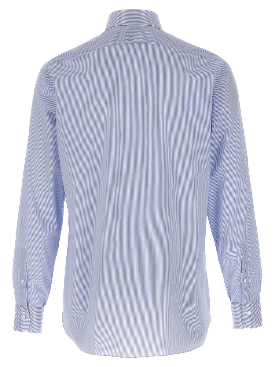 Barba Men Striped Shirt Breathable 100% Cotton Poplin Light Blue With Front Button Closure Versatile Office Wear