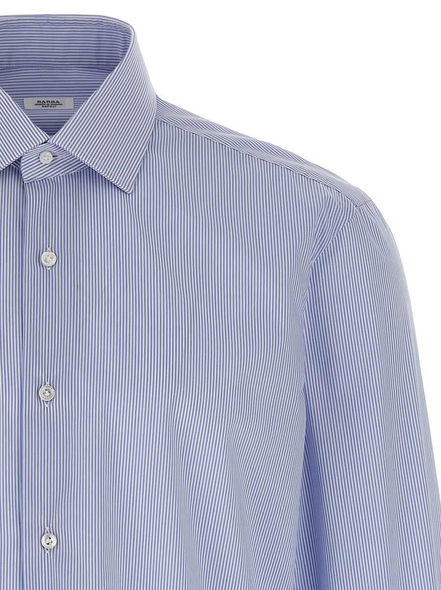 Barba Men Striped Shirt Breathable 100% Cotton Poplin Light Blue With Front Button Closure Versatile Office Wear
