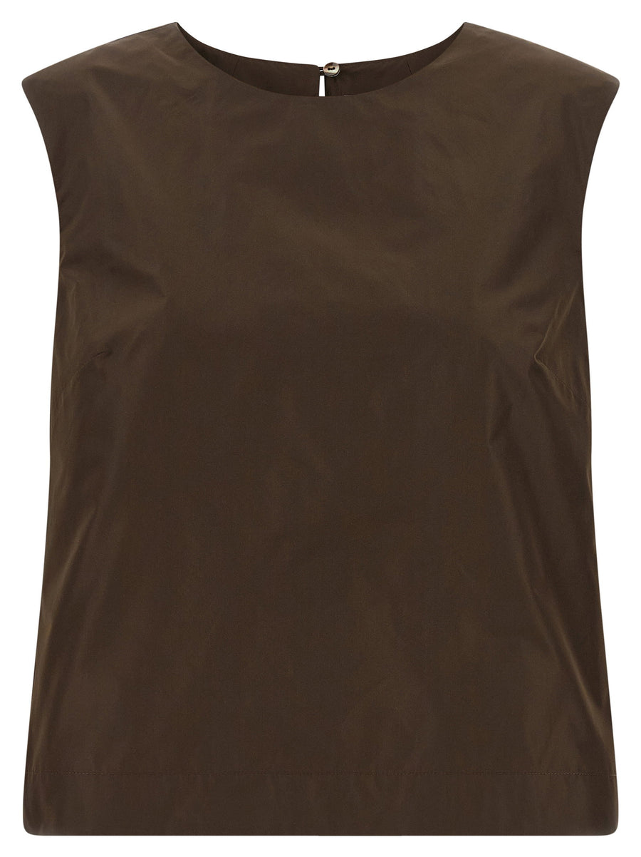 Parosh Pimpy26 Luxury Brown Taffeta Top 100 Percent Polyester With Teardrop Cutout For Women