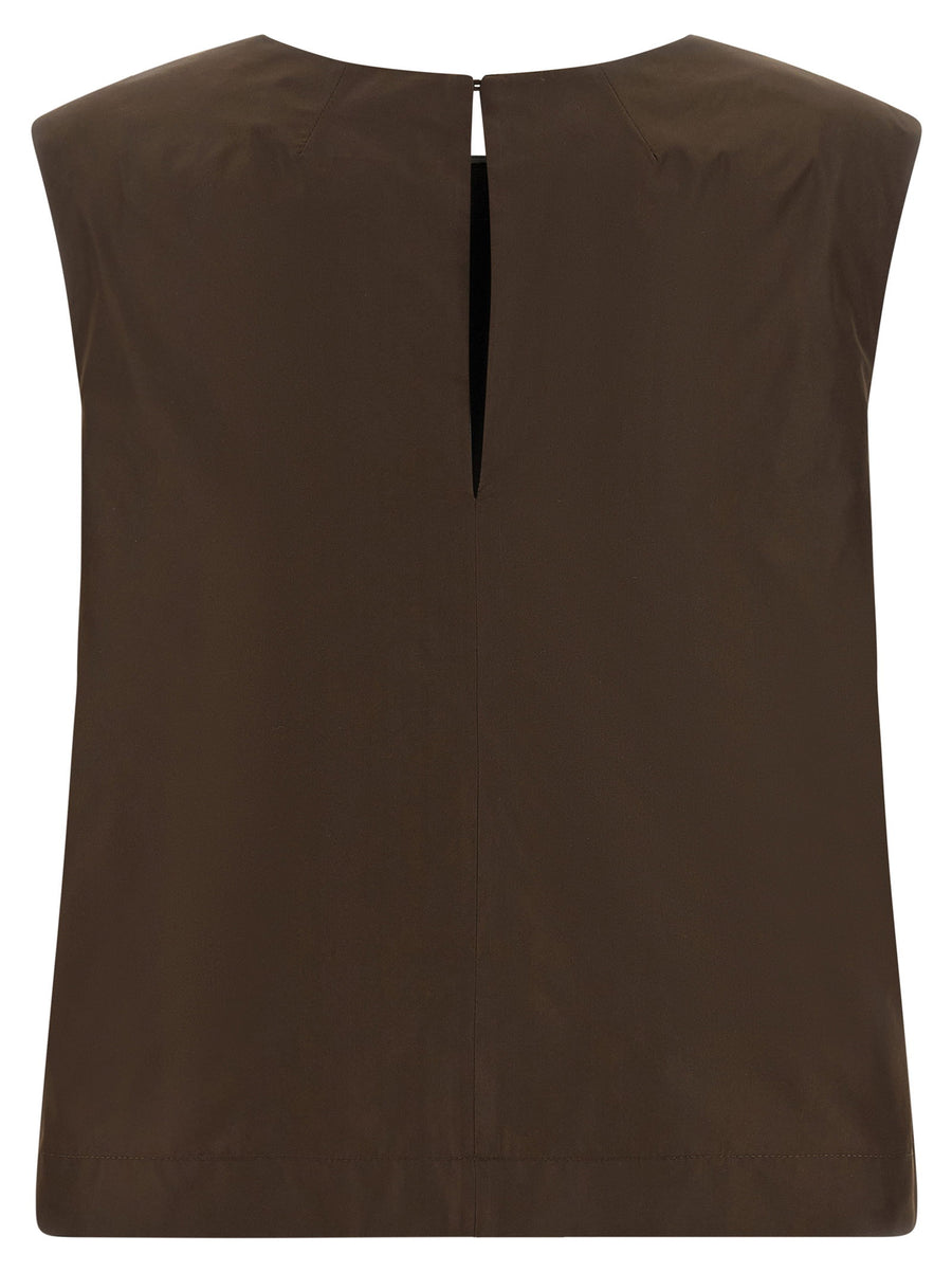 Parosh Pimpy26 Luxury Brown Taffeta Top 100 Percent Polyester With Teardrop Cutout For Women