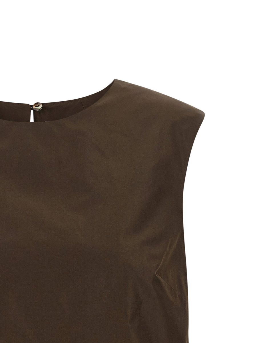 Parosh Pimpy26 Luxury Brown Taffeta Top 100 Percent Polyester With Teardrop Cutout For Women