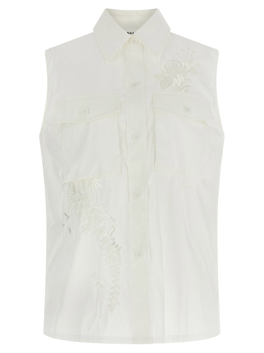 PAROSH Ninja26 White Technical Fabric Shirt With Tone On Tone Embroidery