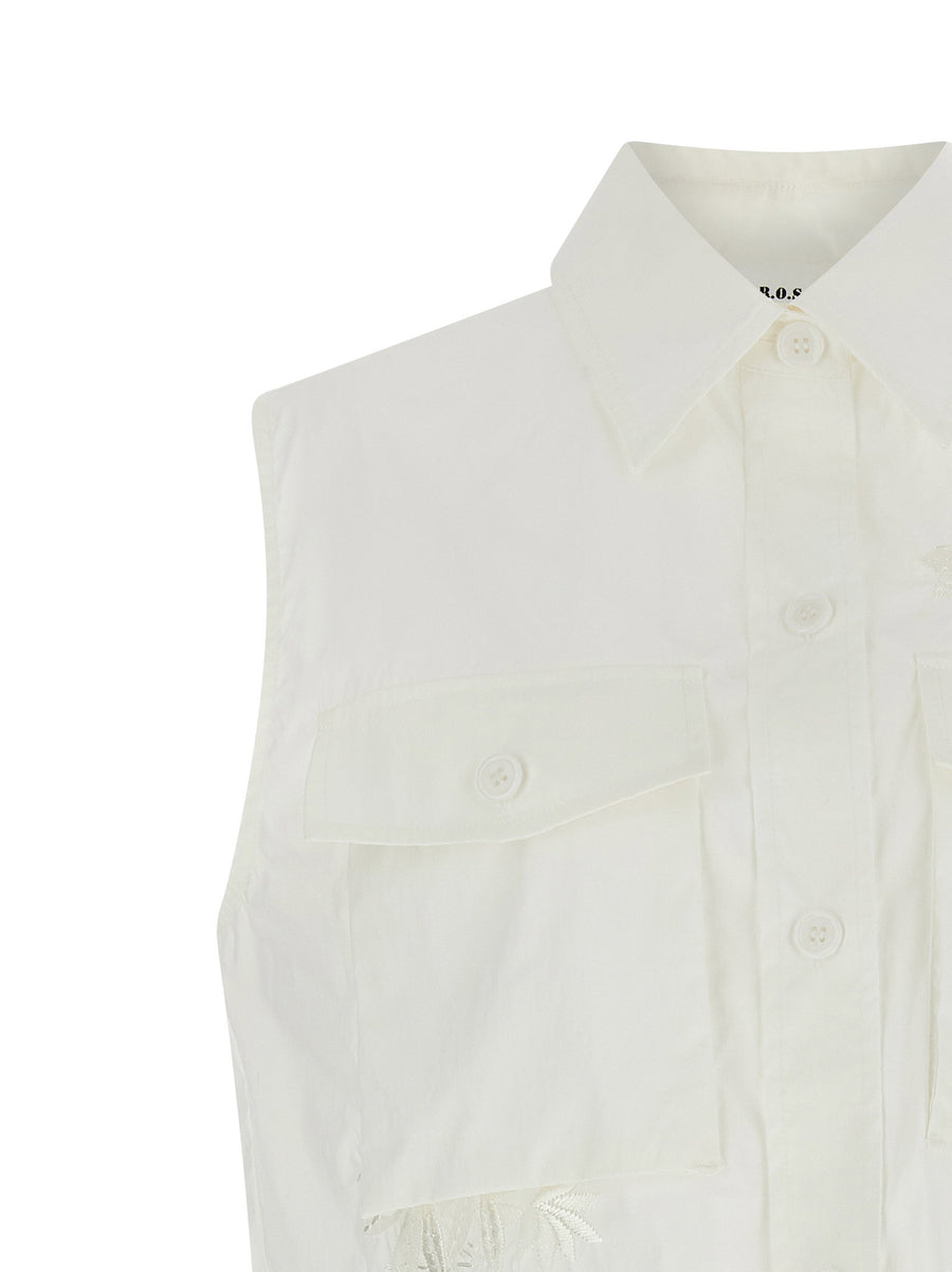 PAROSH Ninja26 White Technical Fabric Shirt With Tone On Tone Embroidery