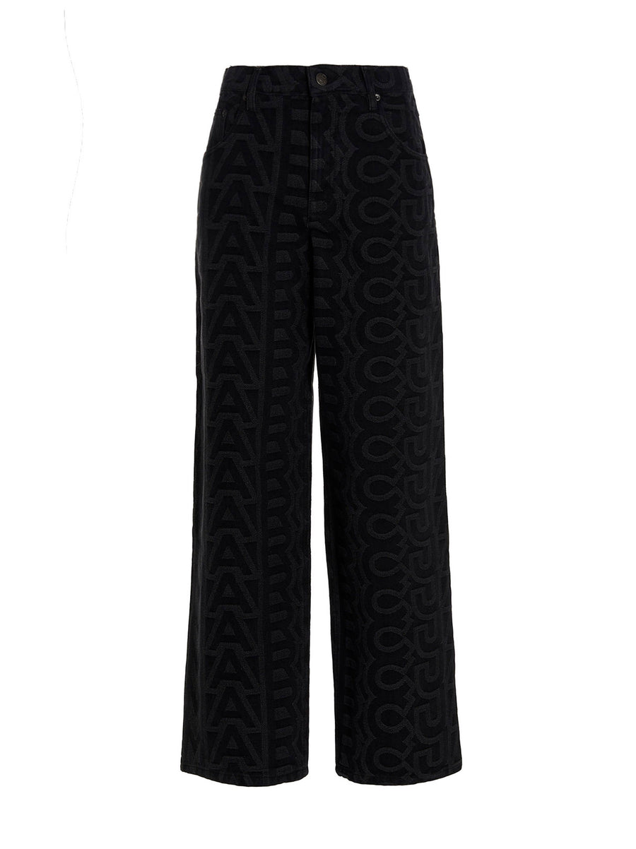 Marc Jacobs Premium Monogram Jeans for Women Allover Logo Black Cotton Blend Denim True to Size