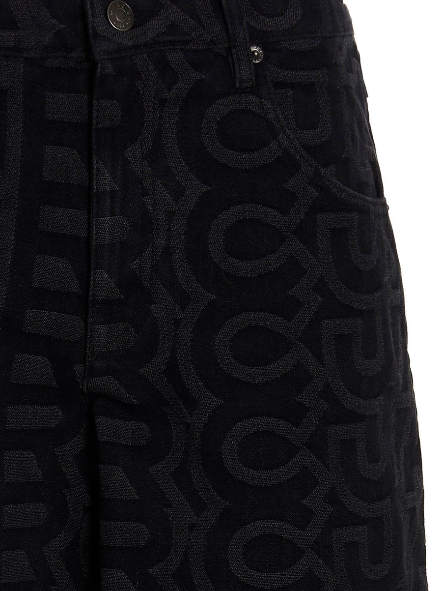 Marc Jacobs Premium Monogram Jeans for Women Allover Logo Black Cotton Blend Denim True to Size
