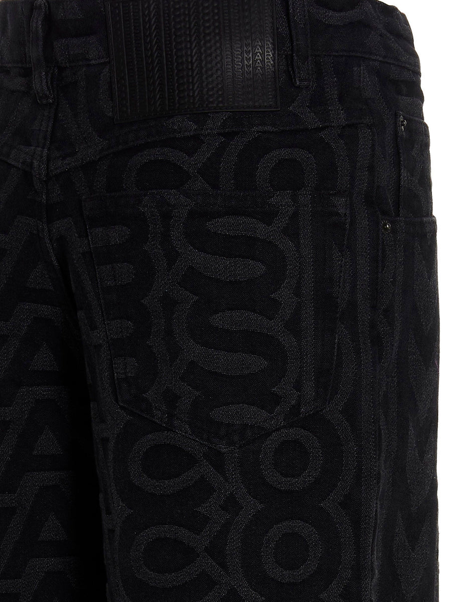 Marc Jacobs Premium Monogram Jeans for Women Allover Logo Black Cotton Blend Denim True to Size