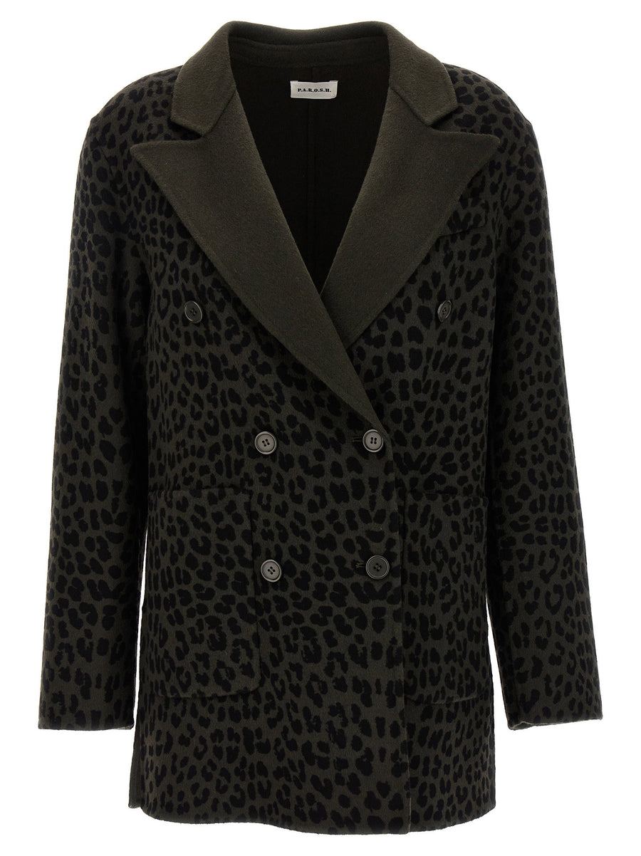 P.A.R.O.S.H. Green Animal Print Wool Double Breasted Blazer for Women