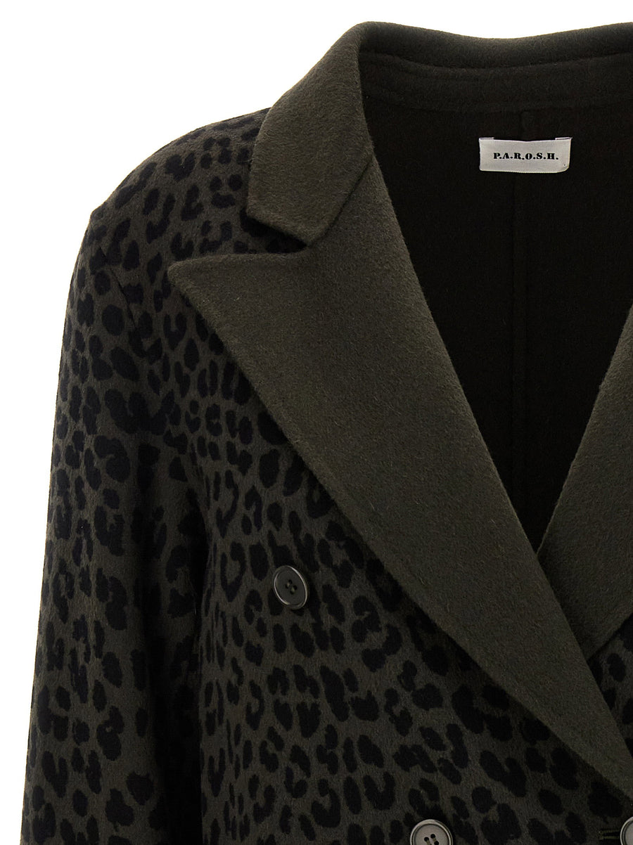 P.A.R.O.S.H. Green Animal Print Wool Double Breasted Blazer for Women