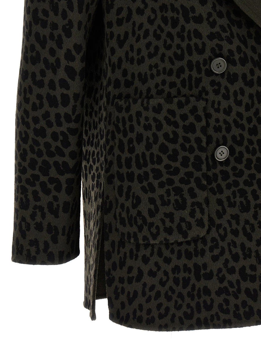 P.A.R.O.S.H. Green Animal Print Wool Double Breasted Blazer for Women