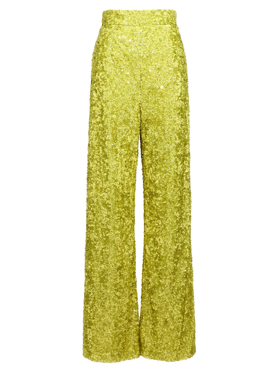 Ermanno Scervino Yot Sequin Green Trousers For Women Couture Flared Partywear Pants