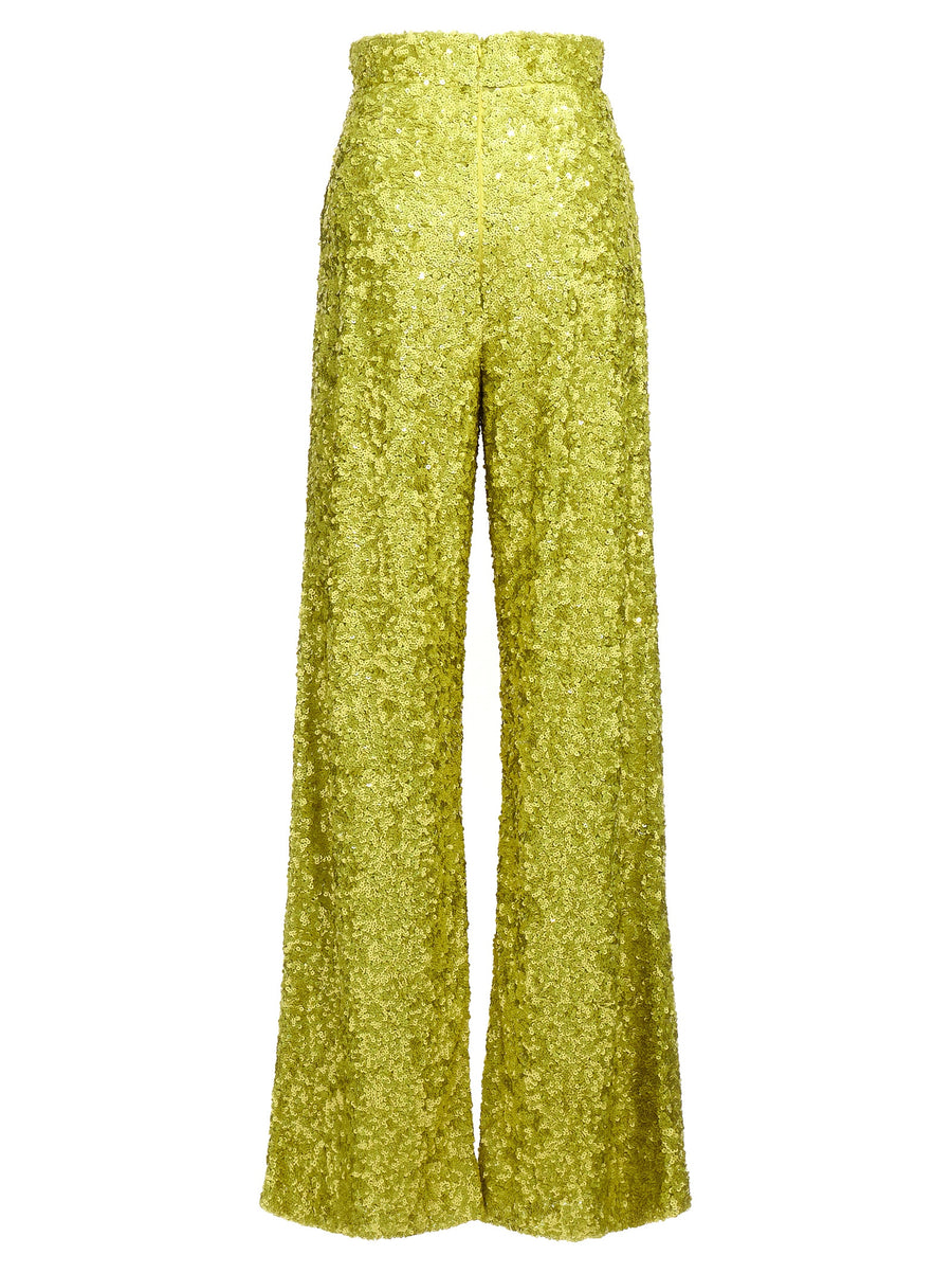 Ermanno Scervino Yot Sequin Green Trousers For Women Couture Flared Partywear Pants