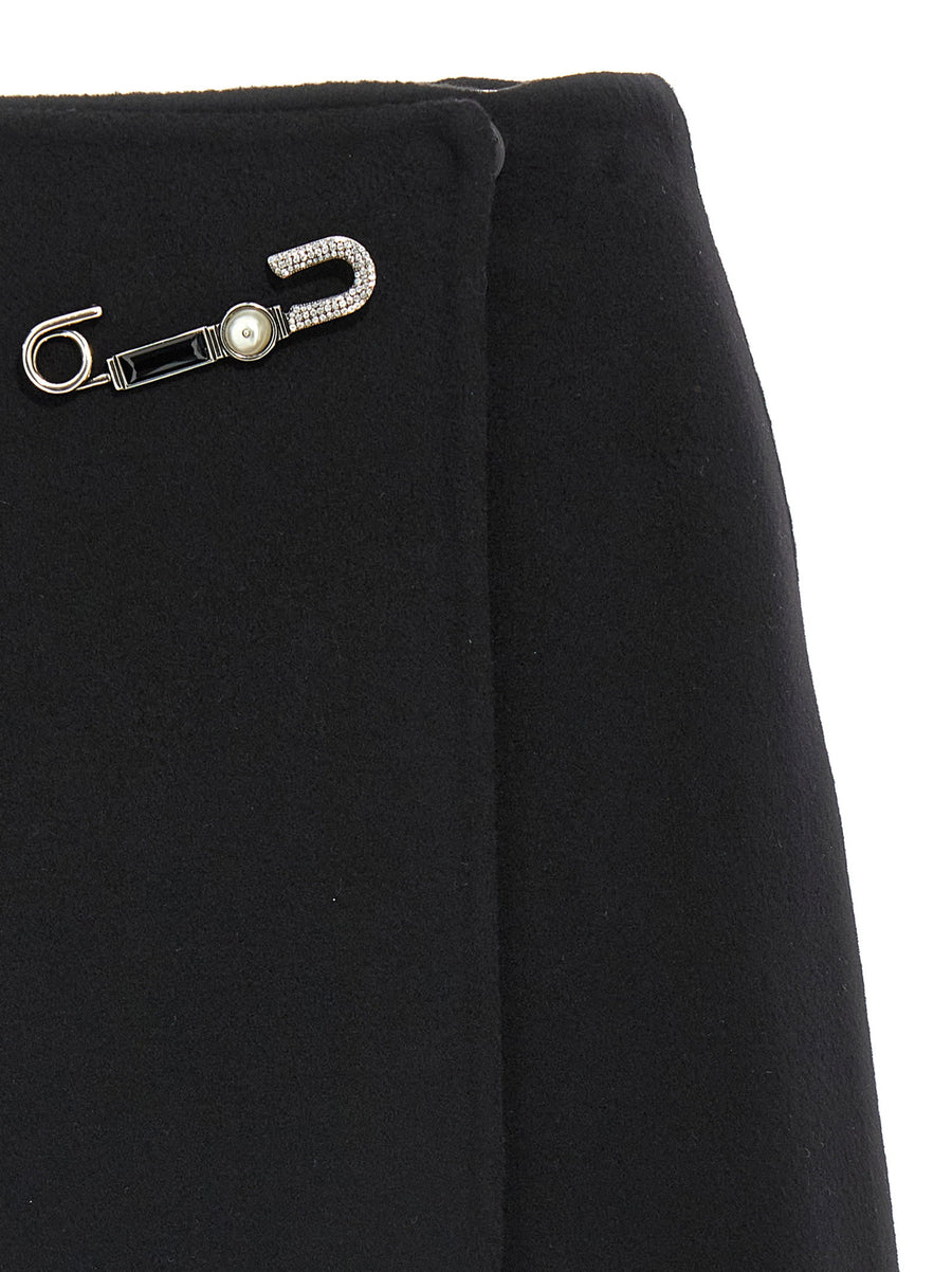 Ermanno Scervino Jewel Pin Skirt Removable Brooch Black Virgin Wool Wallet Silhouette For Elegant Women
