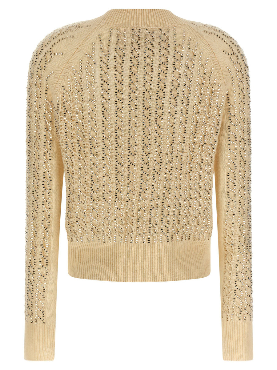 Ermanno Scervino Baguette Studded Sweater For Modern Women Beige Luxury Virgin Wool Cashmere Braided Knit