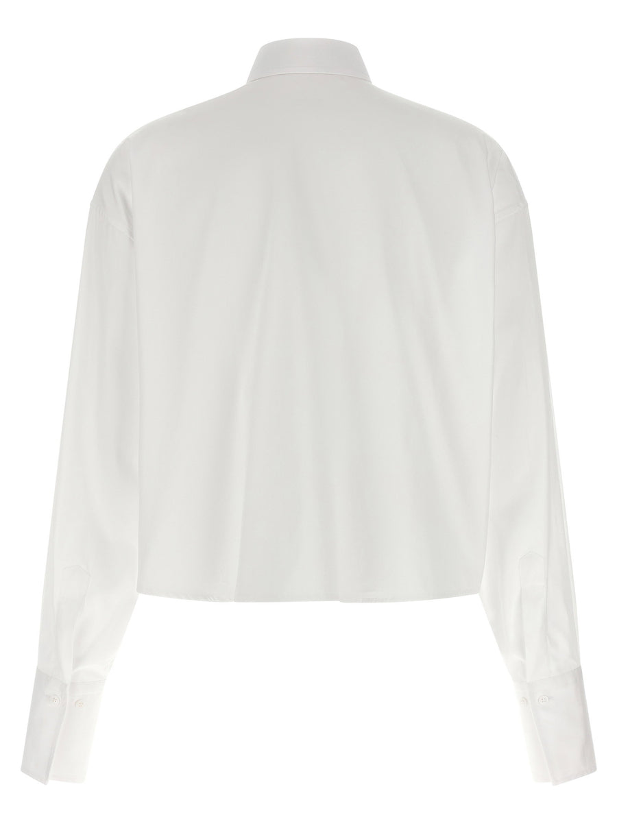 Ermanno Scervino Plastron Shirt For Women Cropped White Cotton Poplin Top With Front Plastron Tailored Luxury