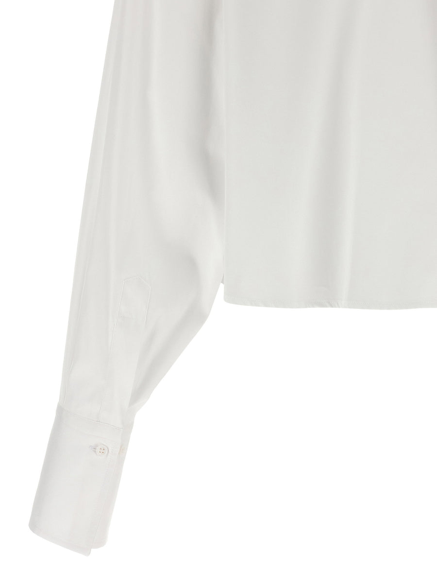 Ermanno Scervino Plastron Shirt For Women Cropped White Cotton Poplin Top With Front Plastron Tailored Luxury