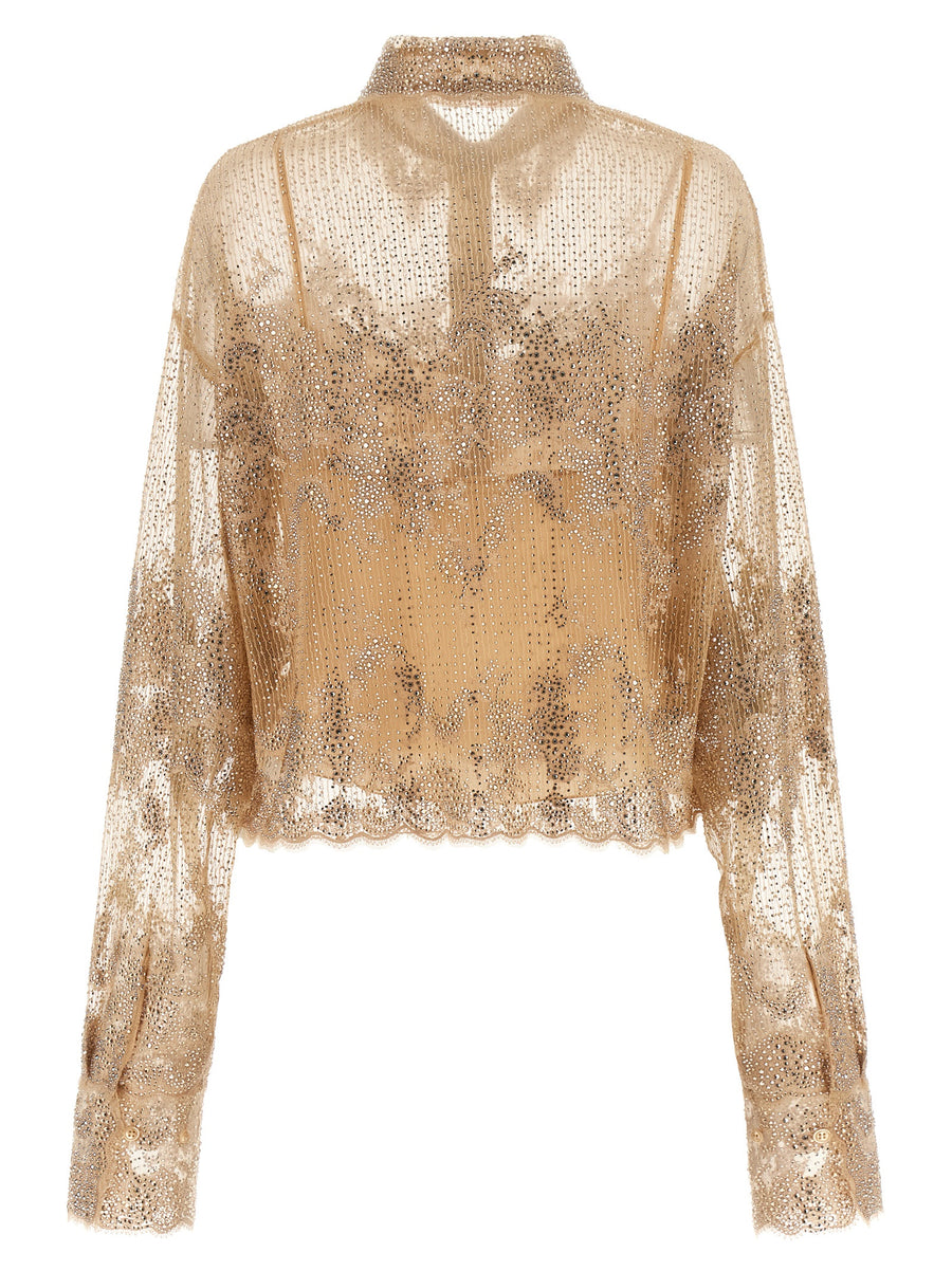 Ermanno Scervino Embroidered Crystal Tulle Shirt For Elegant Evening Women With Detachable Silk Petticoat