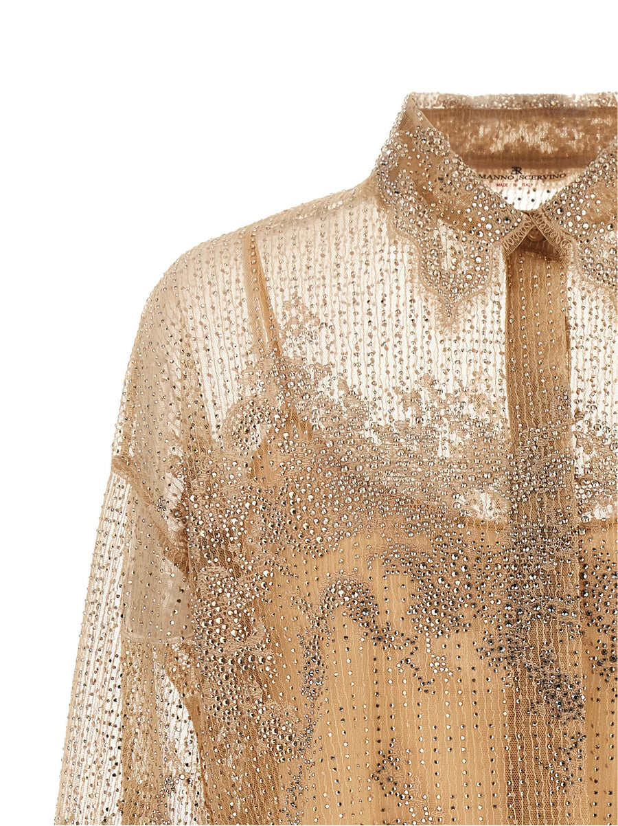 Ermanno Scervino Embroidered Crystal Tulle Shirt For Elegant Evening Women With Detachable Silk Petticoat