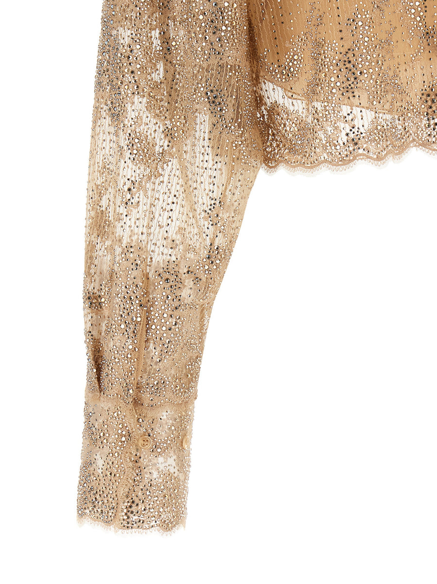 Ermanno Scervino Embroidered Crystal Tulle Shirt For Elegant Evening Women With Detachable Silk Petticoat