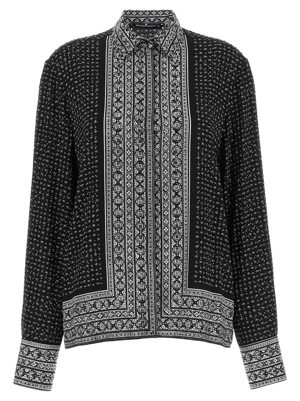 Ermanno Scervino Crystal Silk Shirt For Women Bandana Print With Allover Crystal Embellishments