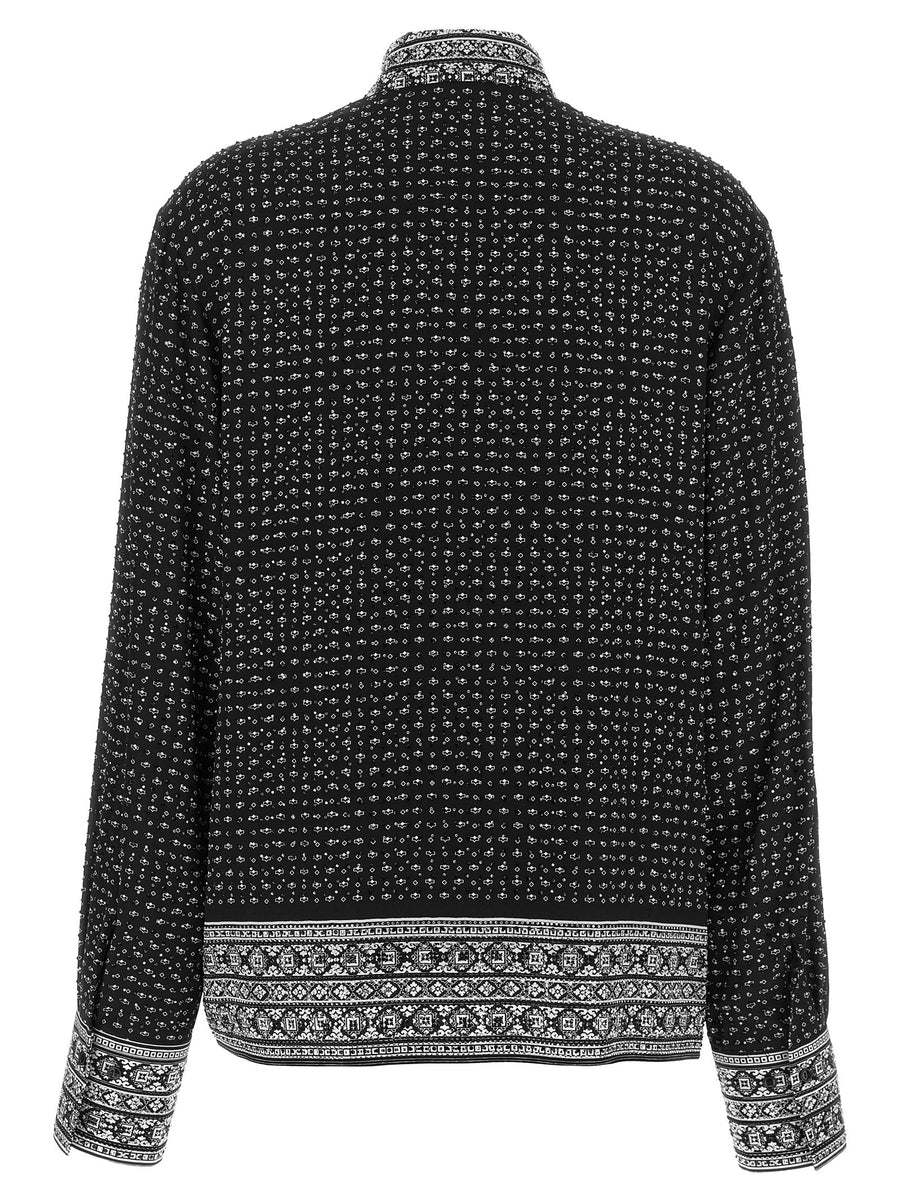 Ermanno Scervino Crystal Silk Shirt For Women Bandana Print With Allover Crystal Embellishments