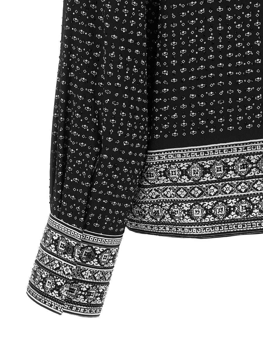 Ermanno Scervino Crystal Silk Shirt For Women Bandana Print With Allover Crystal Embellishments