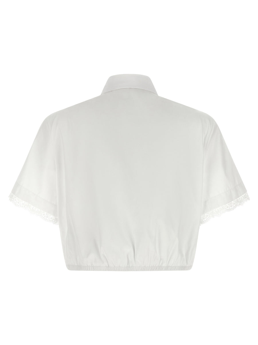 Ermanno Scervino Lace Insert Shirt For Women Cropped Cotton Poplin With Tone On Tone Lace Inserts Elastic Hem