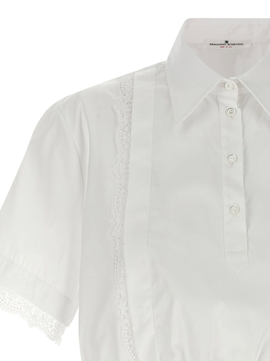 Ermanno Scervino Lace Insert Shirt For Women Cropped Cotton Poplin With Tone On Tone Lace Inserts Elastic Hem