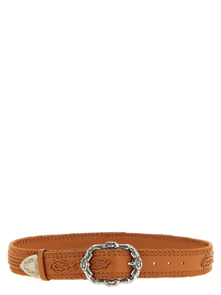 Embroidered Belt for Women by Ermanno Scervino Majaro Embroidery Calfskin Brown Luxury Dress Accessory