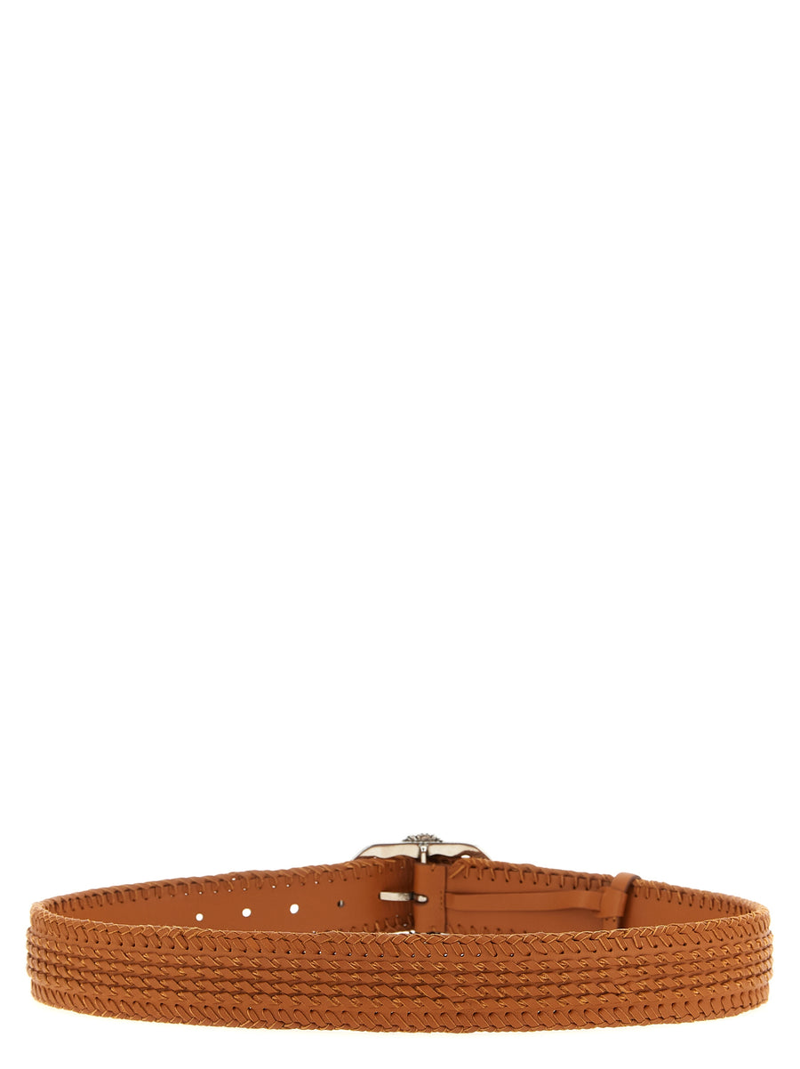 Embroidered Belt for Women by Ermanno Scervino Majaro Embroidery Calfskin Brown Luxury Dress Accessory