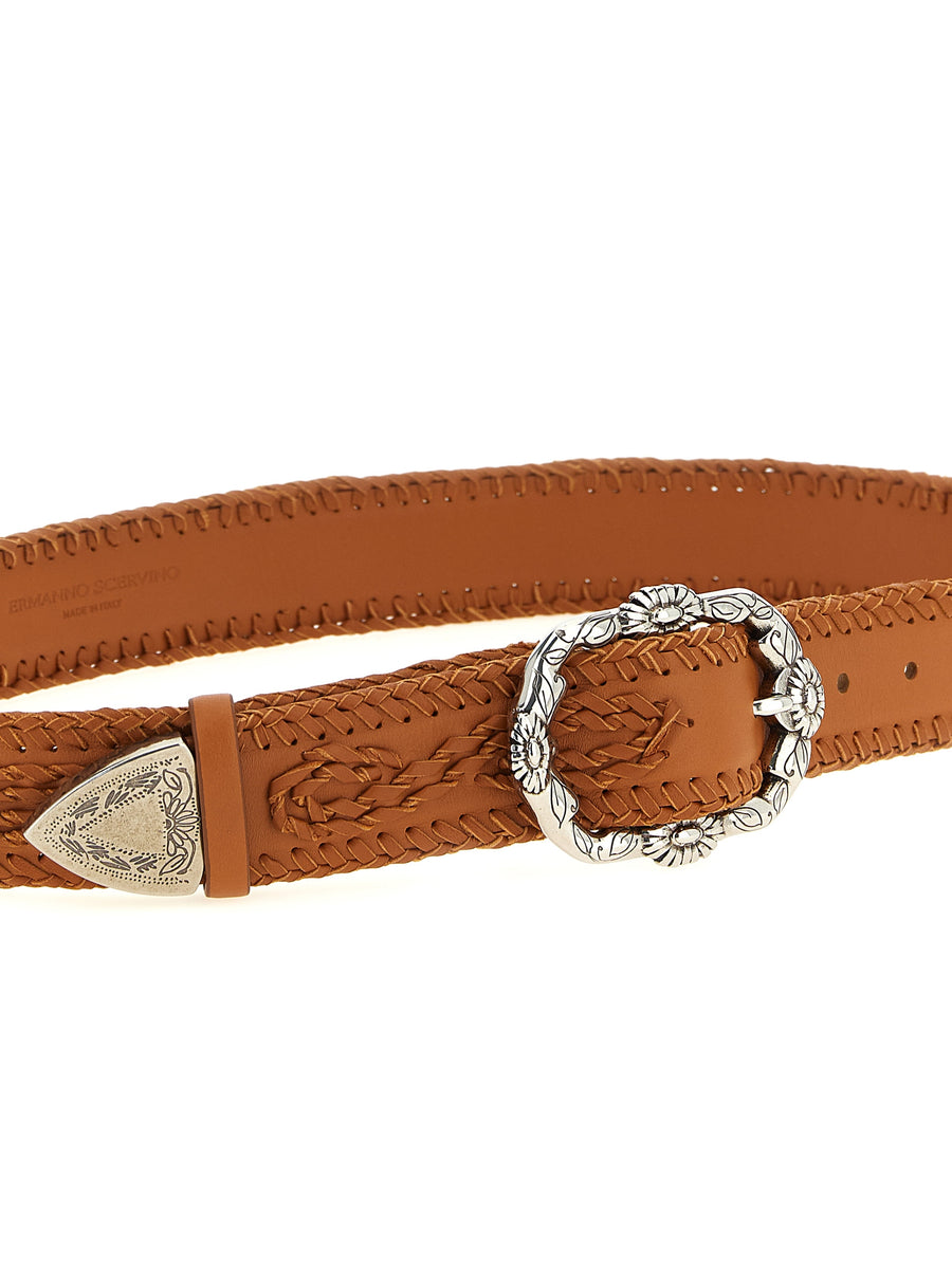 Embroidered Belt for Women by Ermanno Scervino Majaro Embroidery Calfskin Brown Luxury Dress Accessory