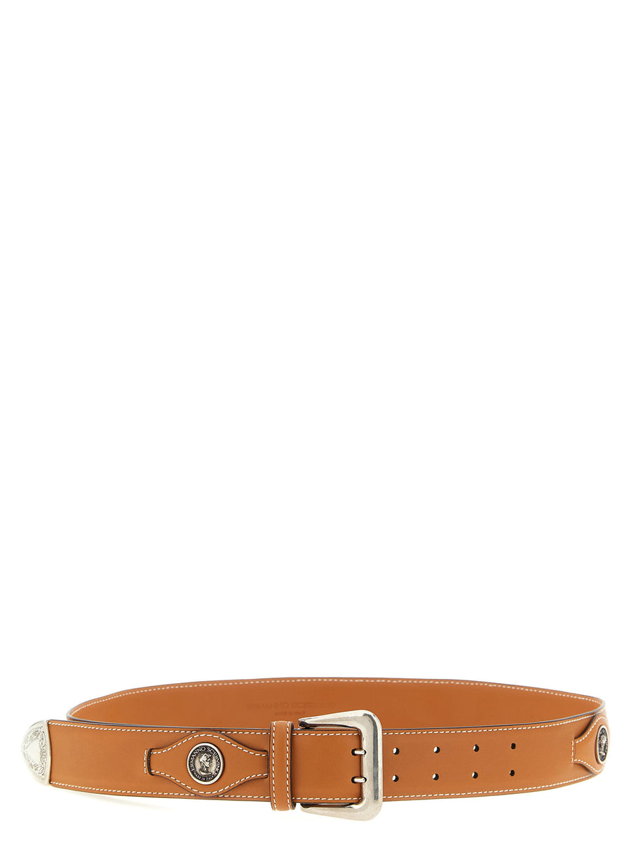 Ermanno Scervino Logo Coin Belt For Women, Adjustable Calfskin Leather, Coin Applique, Luxury Accessory