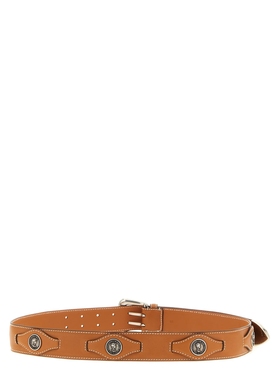 Ermanno Scervino Logo Coin Belt For Women, Adjustable Calfskin Leather, Coin Applique, Luxury Accessory