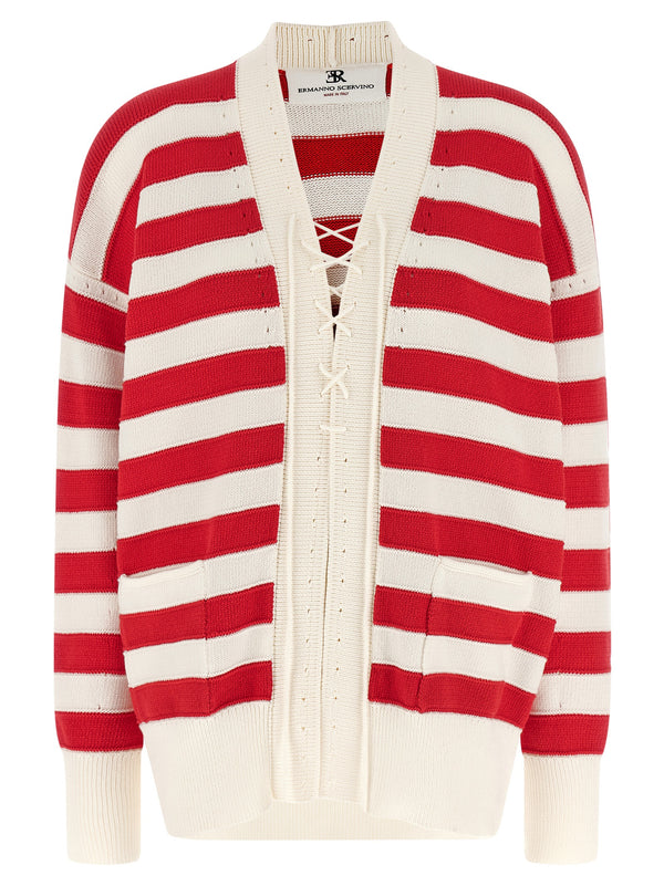 Ermanno Scervino Crochet Cardigan For Women Luxury Red Topwear With Textured Cotton Blend