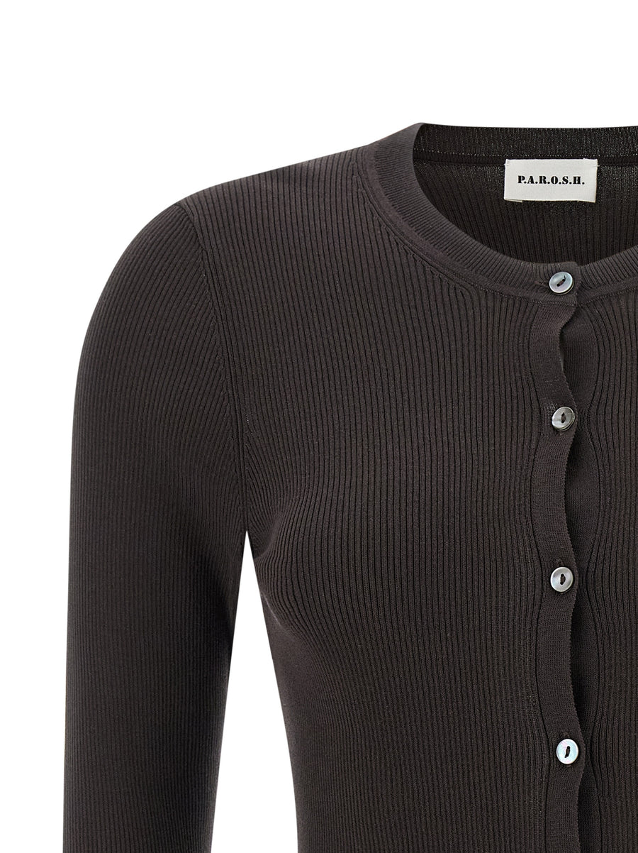 PAROSH Cipria26 Cardigan for Women Lightweight Brown Ribbed Knit with Button Front