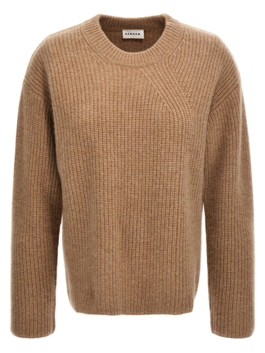 PAROSH Cashmere Sweater for Women Premium Beige Crewneck Warmth Timeless Wardrobe Staple