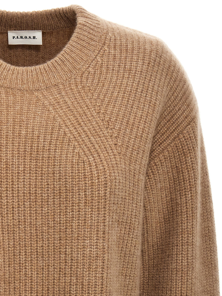 PAROSH Cashmere Sweater for Women Premium Beige Crewneck Warmth Timeless Wardrobe Staple