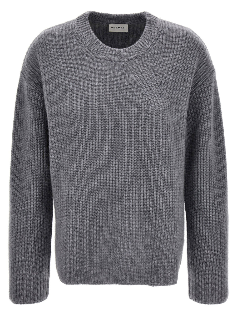 PAROSH Cashmere Sweater For Women Lightweight Gray Crewneck 100 Percent Cashmere Luxury