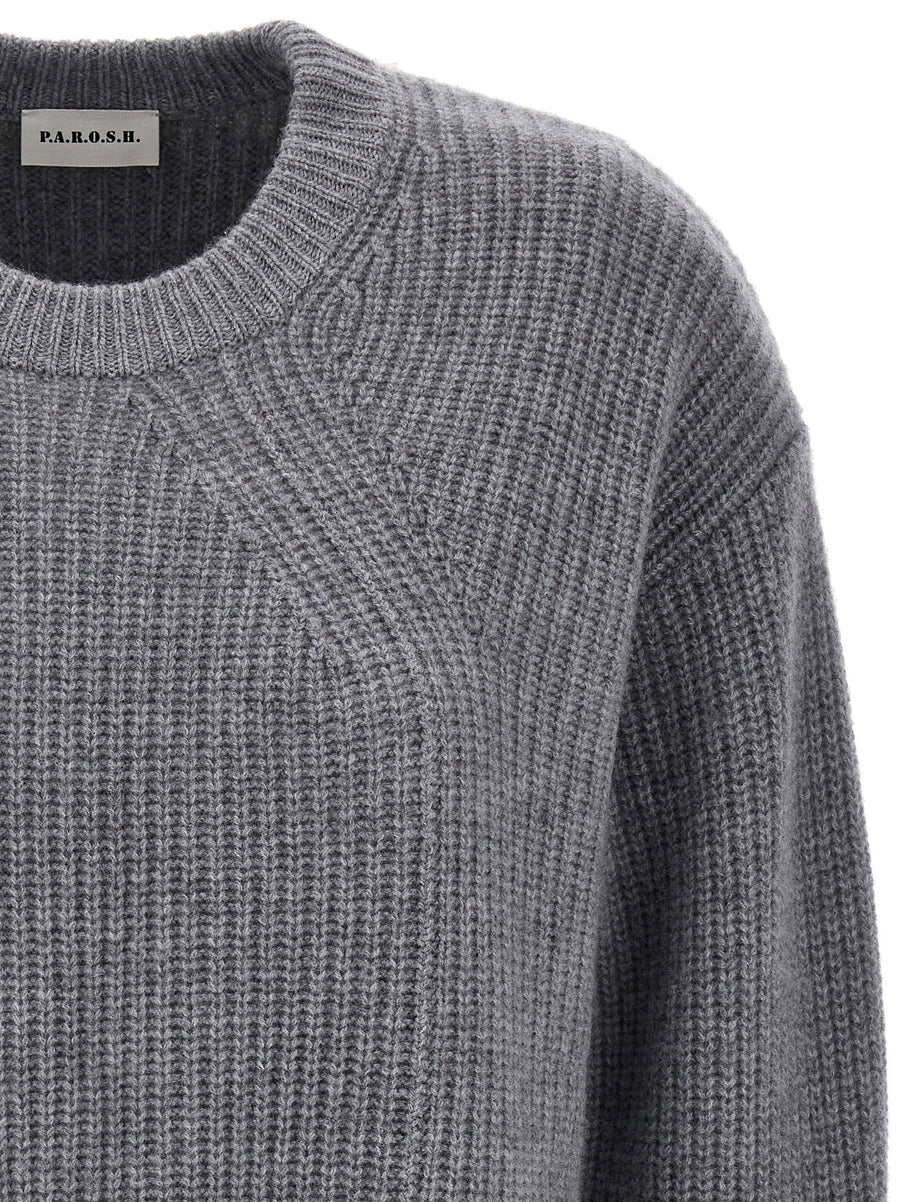 PAROSH Cashmere Sweater For Women Lightweight Gray Crewneck 100 Percent Cashmere Luxury